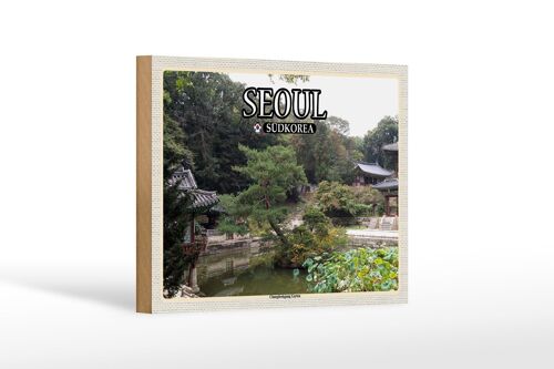 Holzschild Reise 18x12 cm Seoul Südkorea Changdeokgung Garten Dekoration