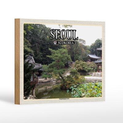 Holzschild Reise 18x12 cm Seoul Südkorea Changdeokgung Garten Dekoration
