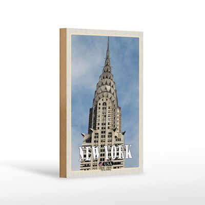 Holzschild Reise 12x18 cm New York Chrysler Building Wolkenkratzer