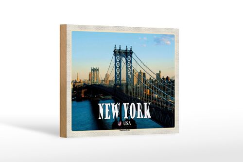 Holzschild Reise 18x12 cm New York USA Manhattan Bridge Brücke Dekoration