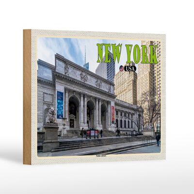 Cartel de madera de viaje 18x12 cm Biblioteca pública de Nueva York EE. UU.