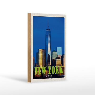 Cartello da viaggio in legno 12x18 cm decorazione New York USA One World Trade Center