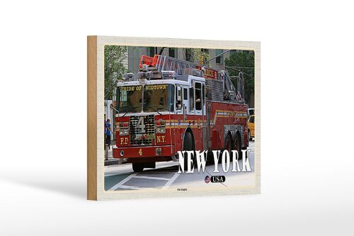 Holzschild Reise 18x12 cm New York USA Fire Engine Feuerwehrauto