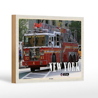 Wooden sign travel 18x12 cm New York USA Fire Engine fire truck
