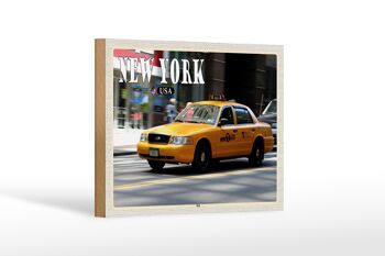 Panneau en bois voyage 18x12 cm New York USA taxi rues cadeau 1