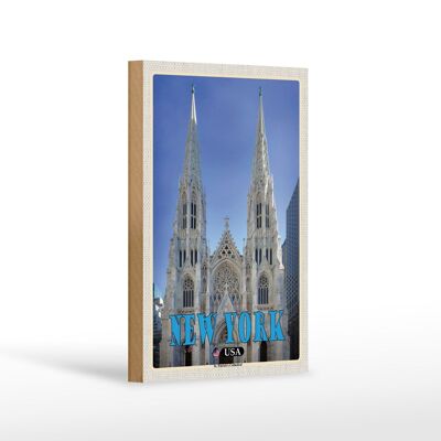 Panneau en bois voyage 12x18 cm New York USA St. Décoration de la cathédrale Saint-Patrick