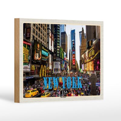 Cartel de madera viaje 18x12 cm Nueva York EE.UU. Times Square Center