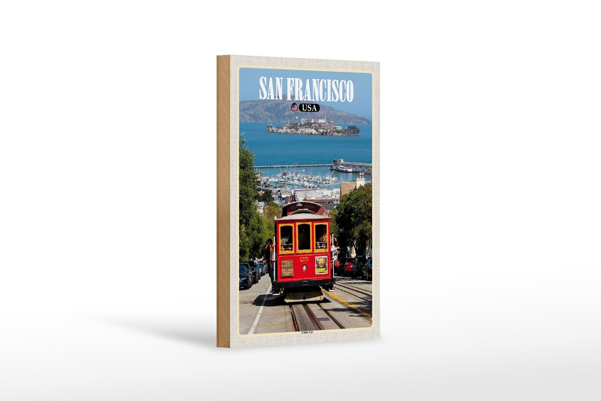 Wooden sign travel 12x18 cm San Francisco USA Cable Car decoration