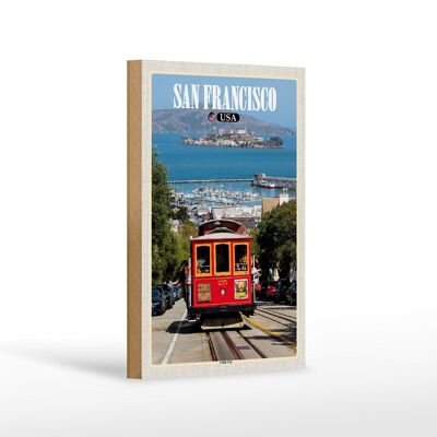 Cartel de madera viaje 12x18 cm San Francisco EE.UU. Decoración Teleférico