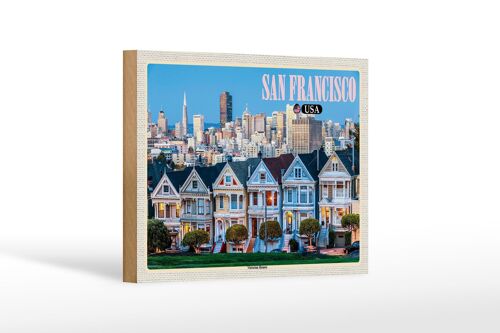 Holzschild Reise 18x12 cm San Francisco USA Victorian Houses Dekoration