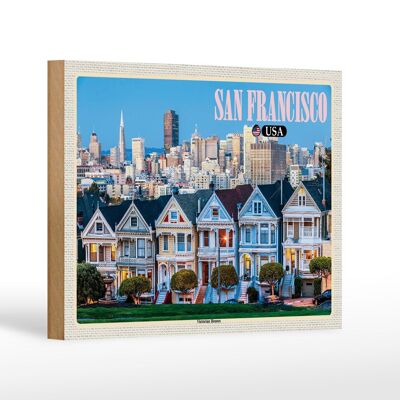 Holzschild Reise 18x12 cm San Francisco USA Victorian Houses Dekoration