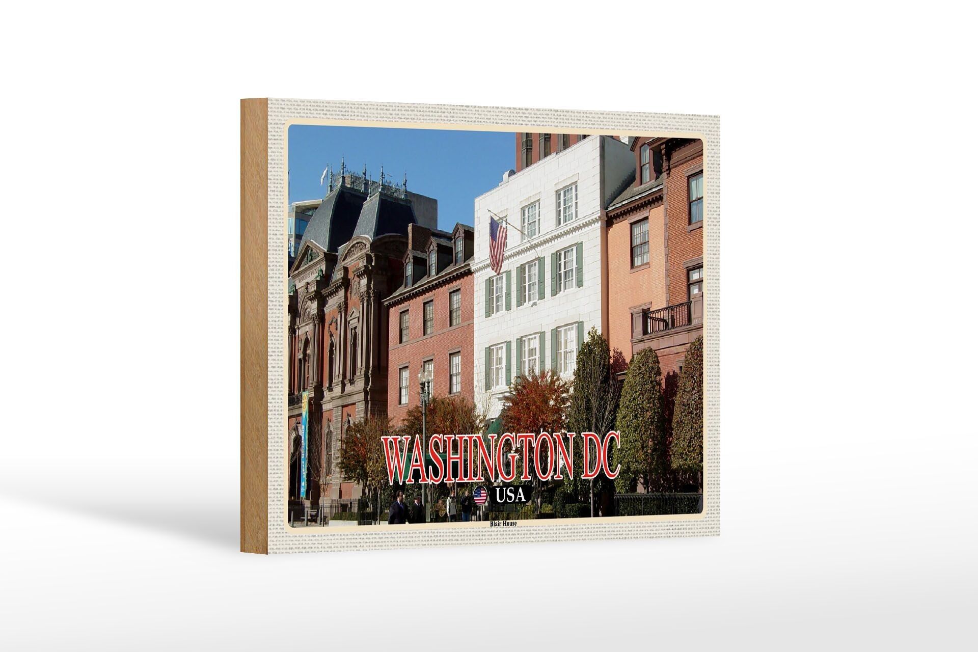 Cartello da viaggio in legno 18x12 cm Washington DC USA Blair House Guesthouse