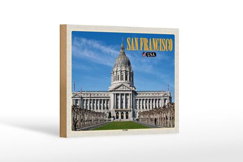 Holzschild Reise 18x12 cm San Francisco USA City Hall Rathaus Dekoration
