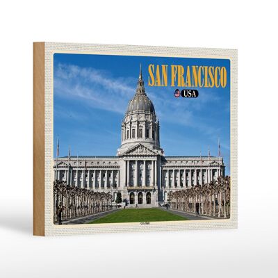 Holzschild Reise 18x12 cm San Francisco USA City Hall Rathaus Dekoration