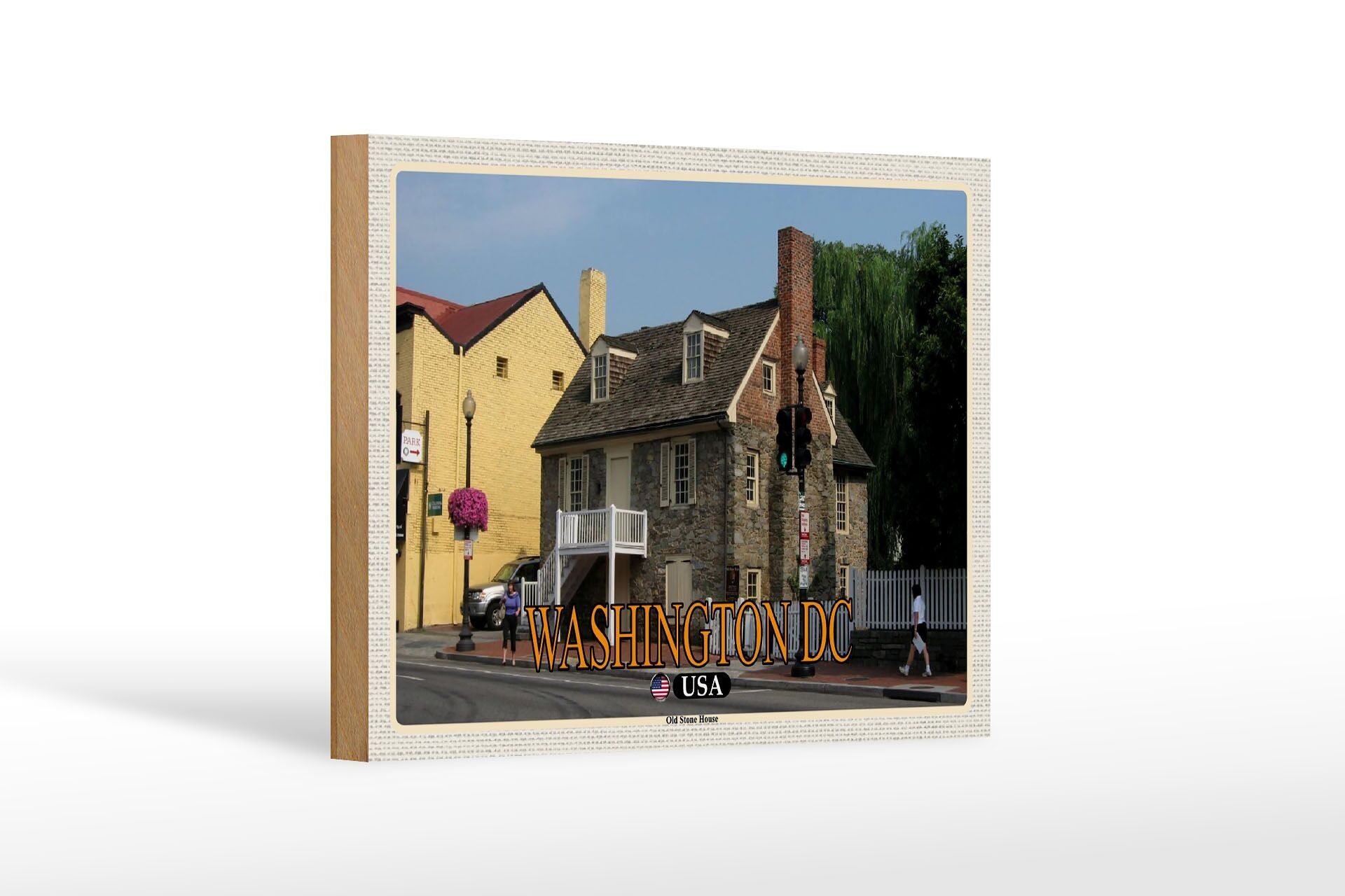 Cartel de madera viaje 18x12 cm Washington DC EE.UU. Museo Old Stone House