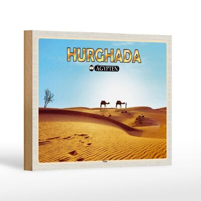 Cartel de madera viaje 18x12 cm Hurghada Egipto decoración camellos del desierto