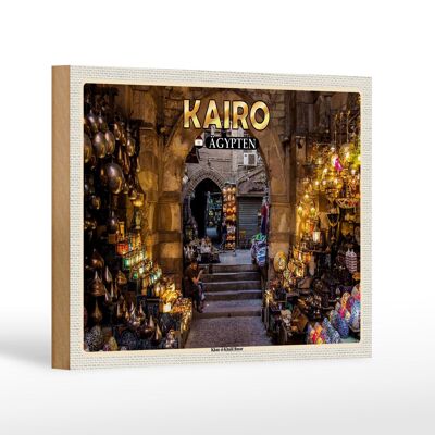 Cartel de madera viaje 18x12 cm El Cairo Egipto Bazar Khan el-Khalil