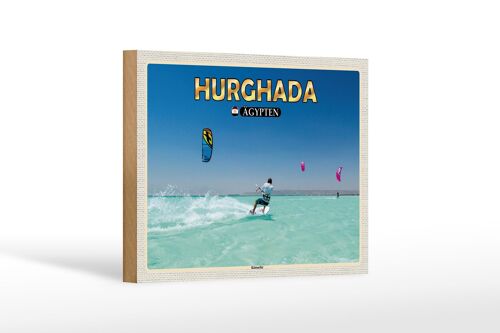 Holzschild Reise 18x12 cm Hurghada Ägypten Kitesurfer Urlaub Dekoration