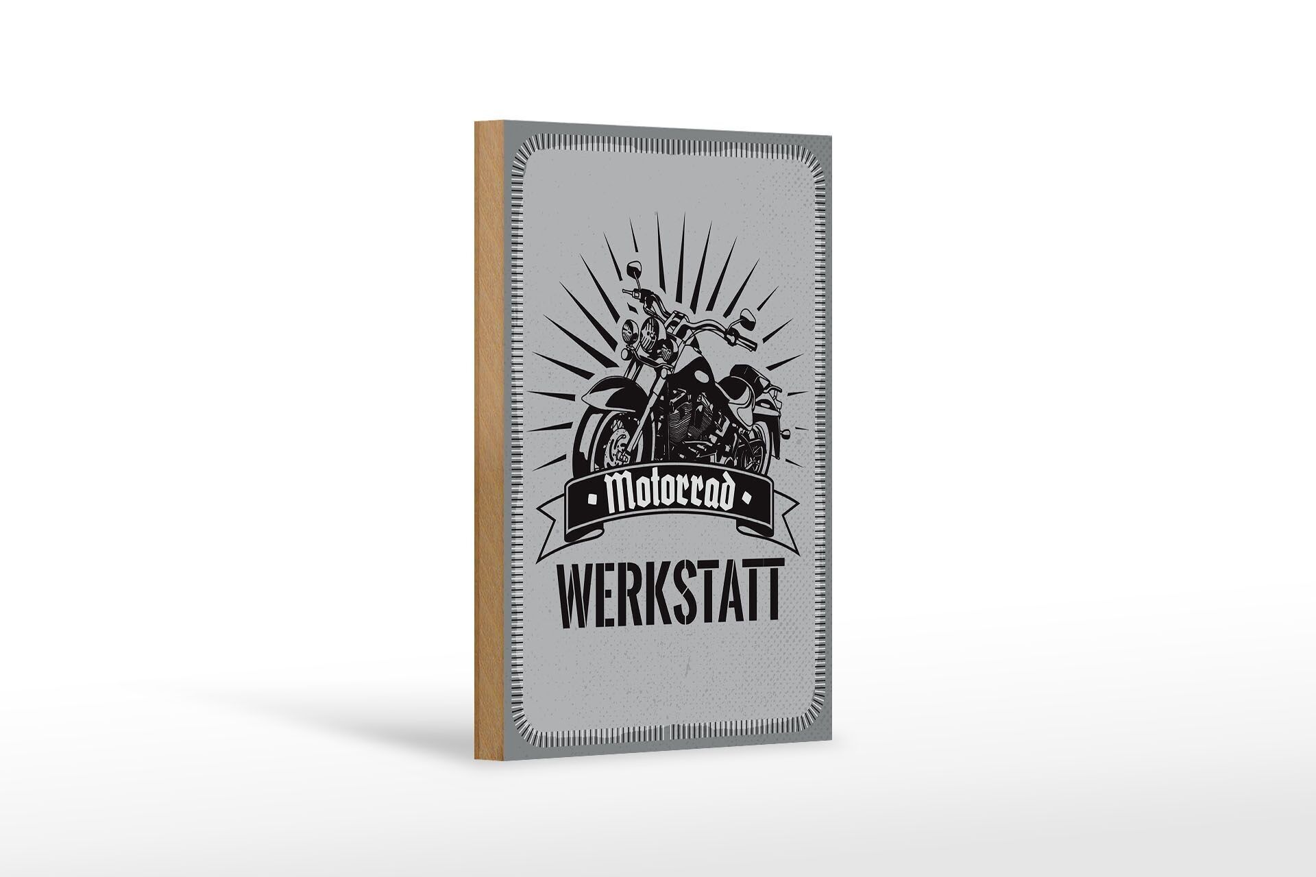 Cartello in legno avviso officina moto 12x18 cm decoro blu