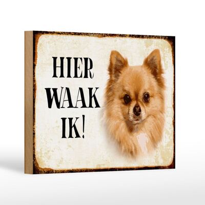Wooden sign saying 18x12 cm Dutch Hier Waak ik Chihuahua decoration