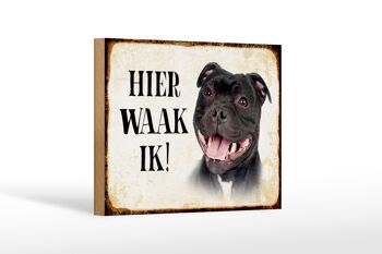 Panneau en bois indiquant 18x12 cm Dutch Here Waak ik Staffordshire Bull Terrier 1
