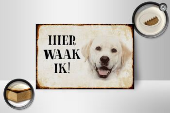 Panneau en bois disant 18x12 cm Dutch Here Waak ik décoration Labrador beige 2