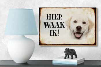 Panneau en bois disant 18x12 cm Dutch Here Waak ik décoration Labrador beige 3