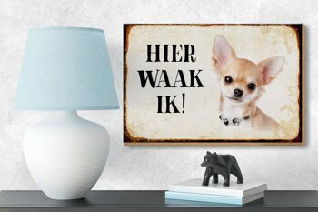 Panneau en bois disant 18x12 cm Dutch Here Waak ik Chihuahua avec chaîne 3