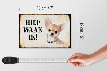 Panneau en bois disant 18x12 cm Dutch Here Waak ik Chihuahua avec chaîne 4