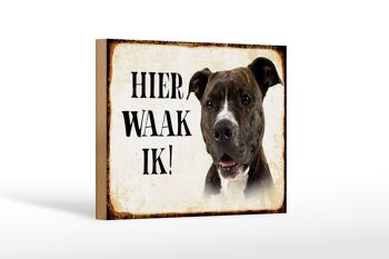 Panneau en bois avec inscription « Dutch Here Waak ik Pitbull Terrier » 18 x 12 cm. 1