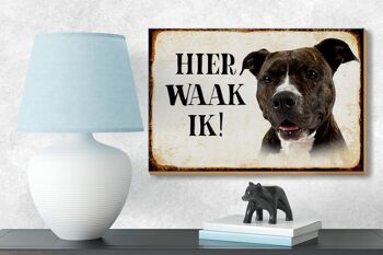 Panneau en bois avec inscription « Dutch Here Waak ik Pitbull Terrier » 18 x 12 cm. 3