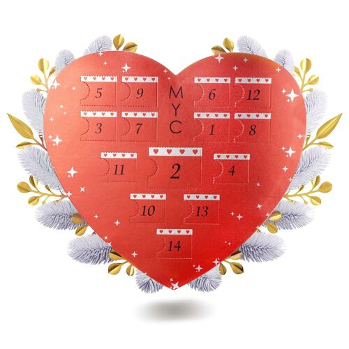 Calendrier de l'avent Coffret cœur Surprise - 14 bijoux - Finition rosée - Doré et Cristal ou blanc