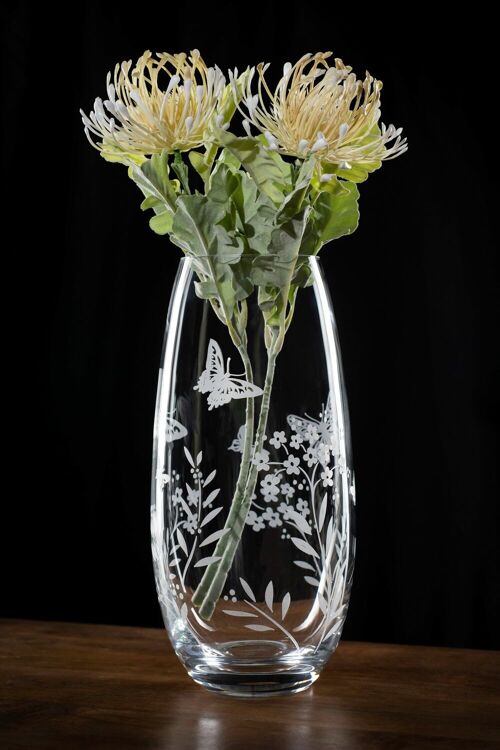 Diamante etched butterfly vase - 25cm tall