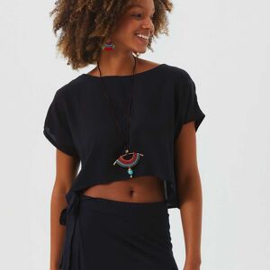 Top Court Bohème Oversize Col Bateau Noir