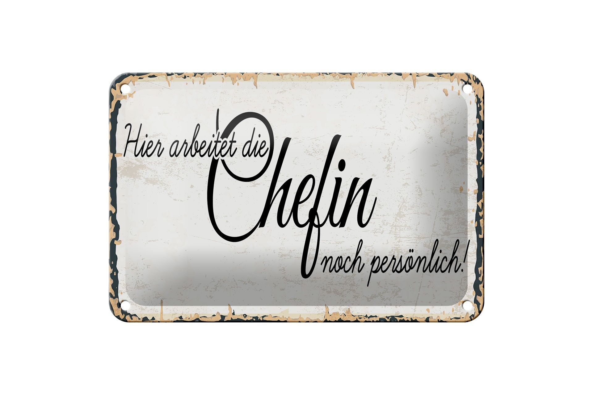 Targa in metallo con scritta 18x12 cm Qui il capo lavora ancora personalmente alla decorazione