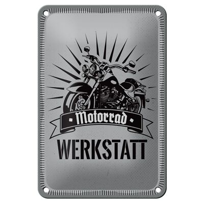 Blechschild Hinweis 12x18cm Motorrad Werkstatt blaues Dekoration