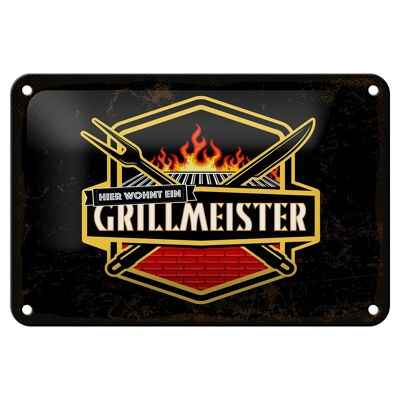 Blechschild Spruch 18x12cm Hier wohnt ein Grillmeister Dekoration