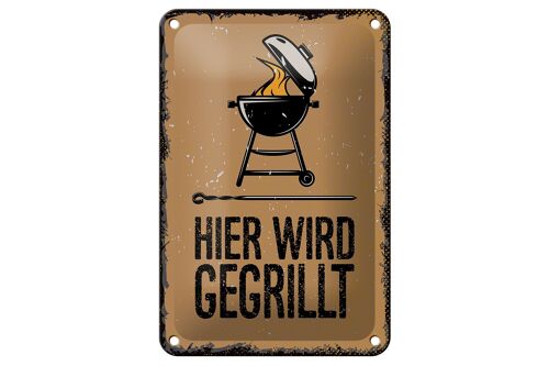 Blechschild Spruch 12x18cm Hier wird gegrillt Kugelgrill Dekoration