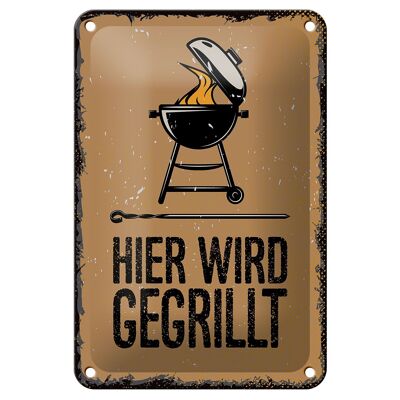 Blechschild Spruch 12x18cm Hier wird gegrillt Kugelgrill Dekoration