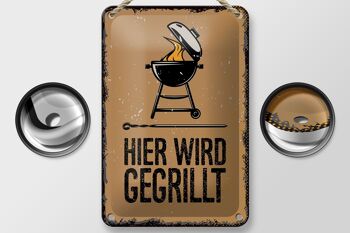 Plaque en étain disant 12x18cm Here we grill kettle grill decoration 2