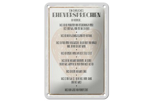 Blechschild Spruch 12x18cm ein ehrliches Eheversprechen Dekoration