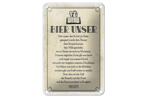 Blechschild Alkohol 12x18cm Bier Unser Gebet Dekoration