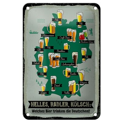 Cartel de chapa con alcohol, 12x18cm, qué cerveza beben los alemanes, decoración del mapa
