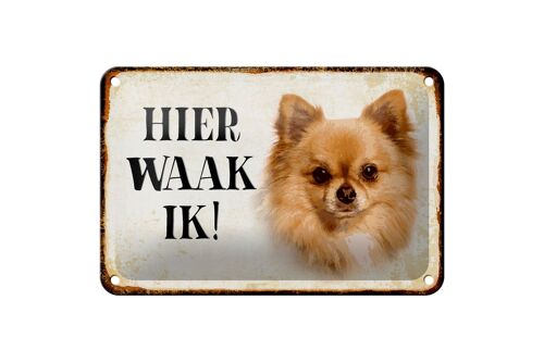 Blechschild Spruch 18x12cm holländisch Hier Waak ik Chihuahua Dekoration