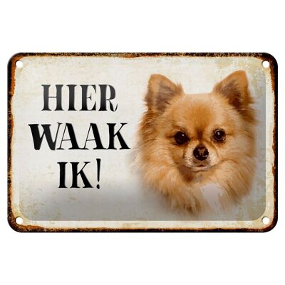 Blechschild Spruch 18x12cm holländisch Hier Waak ik Chihuahua Dekoration