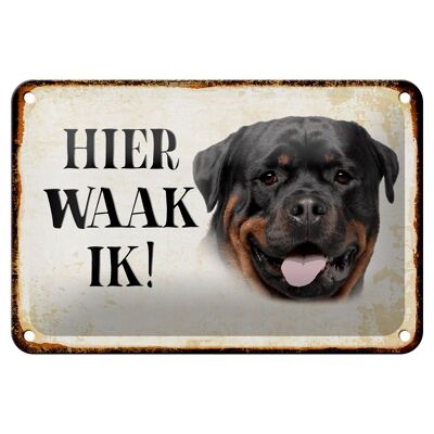 Targa in metallo con scritta "Dutch Here Waak ik Rottweiler" 18x12 cm