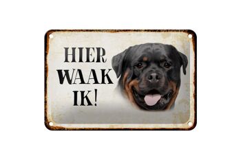Panneau en étain disant 18x12cm, décoration néerlandaise Here Waak ik Rottweiler 1