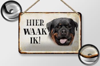 Panneau en étain disant 18x12cm, décoration néerlandaise Here Waak ik Rottweiler 2