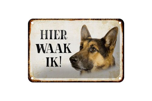 Blechschild Spruch 18x12cm holländisch Hier Waak ik Schäferhund Dekoration