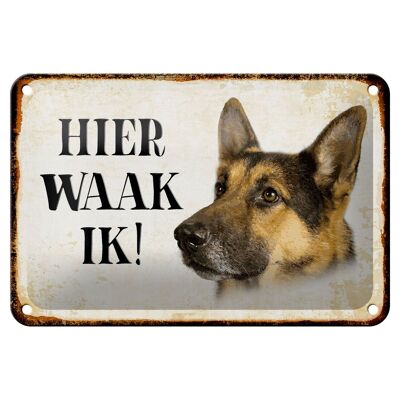 Blechschild Spruch 18x12cm holländisch Hier Waak ik Schäferhund Dekoration